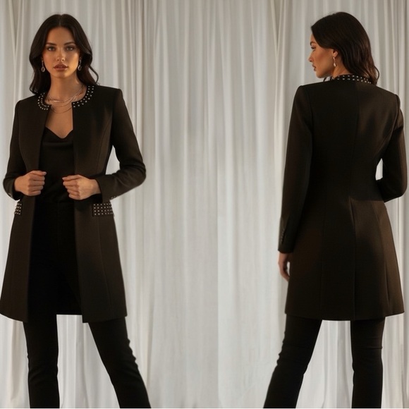 Jackets & Blazers - Sleek Long Black Studded Blazer